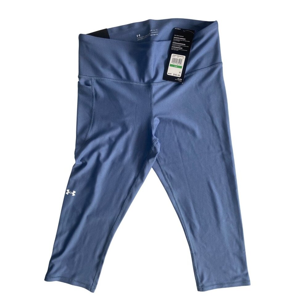 Under Armour High‎ Rise Capri Leggings Womens L Blue Compression Activewear NWT